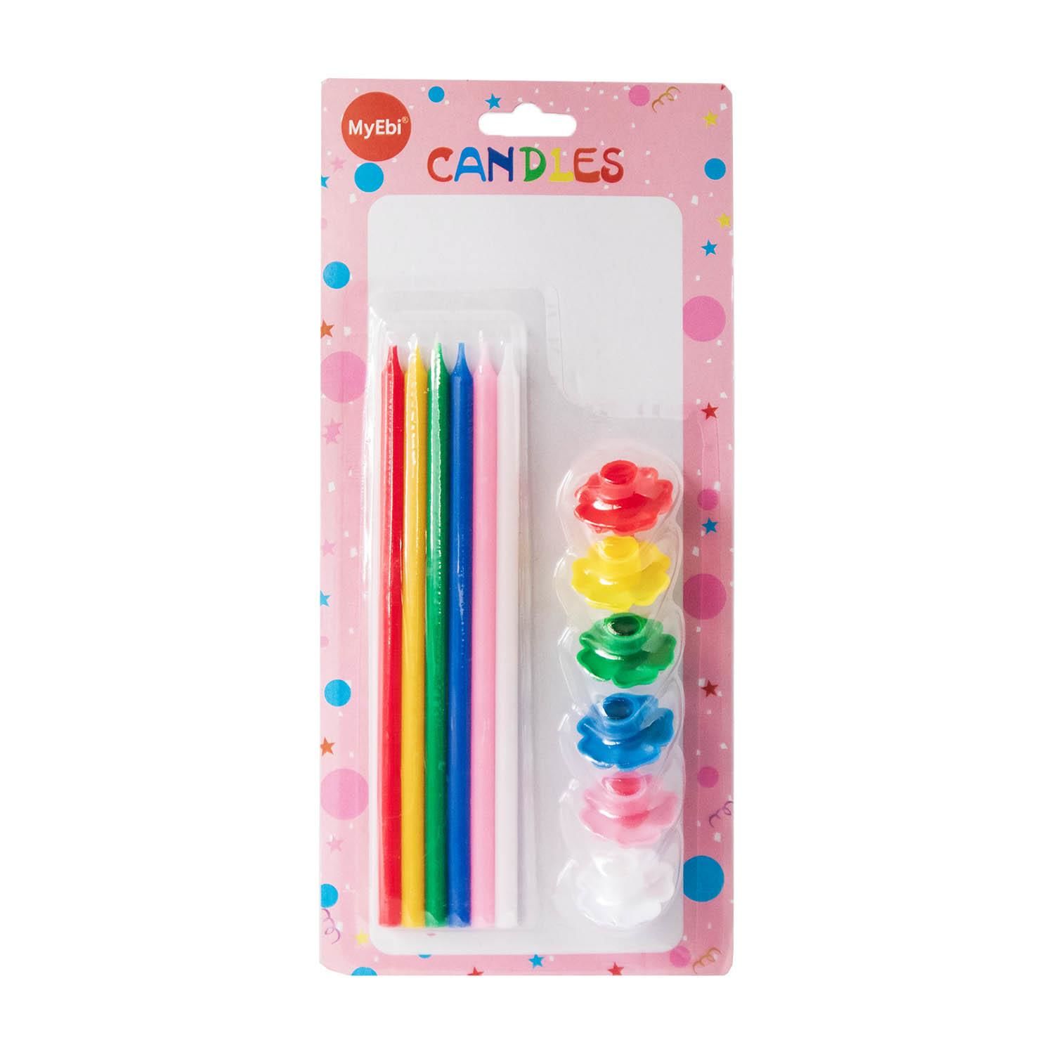 KARIŞIK RENKLİ ÇİÇEK ALTLIKLI UZUN MUM 6 LI